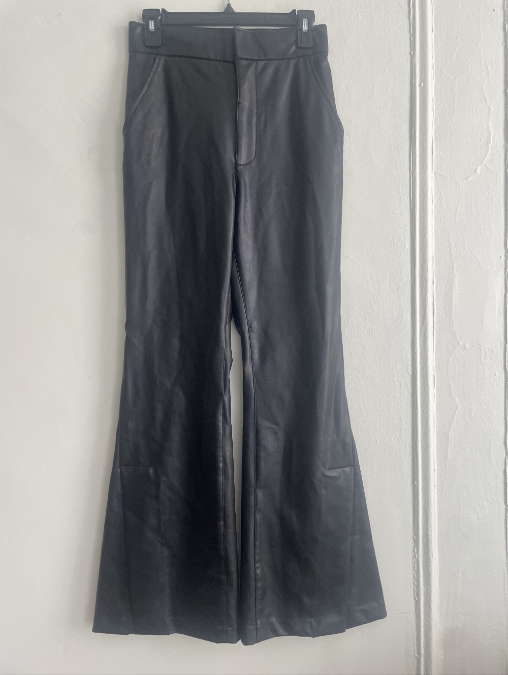 Abercrombie And Fitch Black Faux Leather Flared Pants Vegan Trousers NWT 27/4